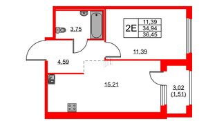 Квартира в ЖК «Парголово», 1 комнатная, 36.45 м², 1 этаж