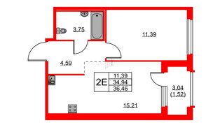 Квартира в ЖК «Парголово», 1 комнатная, 36.46 м², 15 этаж