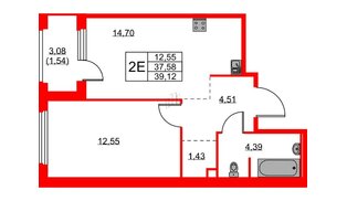 Квартира в ЖК «Парголово», 1 комнатная, 39.12 м², 1 этаж