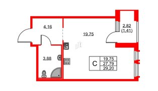 Квартира в ЖК «Парголово», студия, 29.2 м², 11 этаж