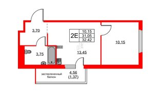 Квартира в ЖК GloraX Парголово, 1 комнатная, 32.42 м², 11 этаж