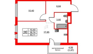Квартира в ЖК «Парголово», 1 комнатная, 40.11 м², 15 этаж