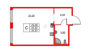 Квартира в ЖК «Парголово», студия, 31.37 м², 1 этаж