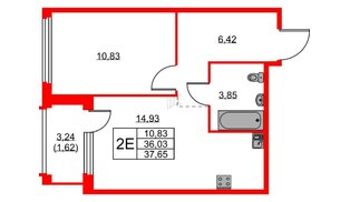 Квартира в ЖК GloraX Парголово, 1 комнатная, 37.65 м², 14 этаж
