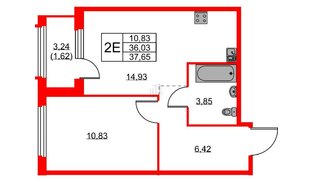 Квартира в ЖК GloraX Парголово, 1 комнатная, 37.65 м², 11 этаж