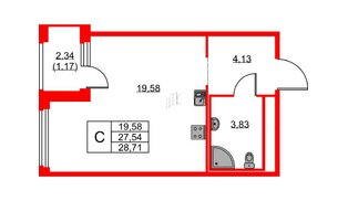 Квартира в ЖК «Парголово», студия, 28.71 м², 15 этаж