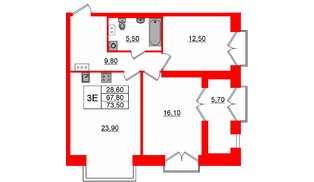 Квартира в ЖК Наука, 2 комнатная, 67.37 м², 11 этаж