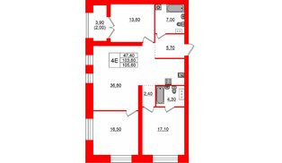 Квартира в ЖК Наука, 3 комнатная, 105.22 м², 2 этаж