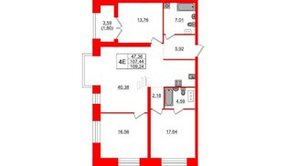 Квартира в ЖК Наука, 3 комнатная, 109.24 м², 4 этаж
