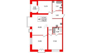 Квартира в ЖК Наука, 3 комнатная, 109.24 м², 7 этаж