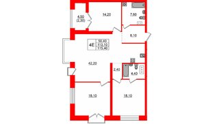 Квартира в ЖК Наука, 3 комнатная, 109.24 м², 9 этаж