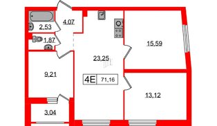 Квартира в ЖК Графика, 3 комнатная, 71.16 м², 2 этаж