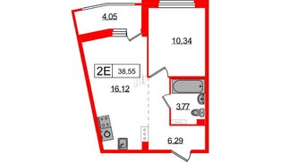 Квартира в ЖК Графика, 1 комнатная, 38.55 м², 8 этаж