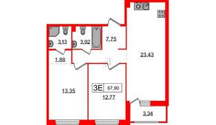Квартира в ЖК Графика, 2 комнатная, 67.9 м², 1 этаж