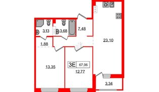Квартира в ЖК Графика, 2 комнатная, 67.06 м², 3 этаж
