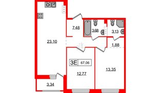 Квартира в ЖК Графика, 2 комнатная, 67.06 м², 11 этаж