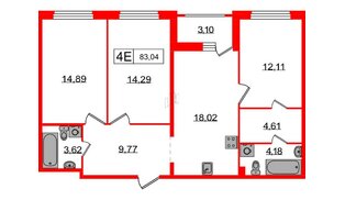 Квартира в ЖК Графика, 3 комнатная, 83.04 м², 1 этаж