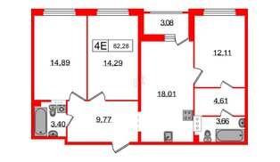 Квартира в ЖК Графика, 3 комнатная, 82.28 м², 6 этаж