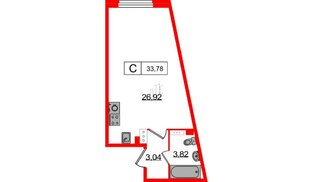 Квартира в ЖК Графика, студия, 33.78 м², 3 этаж
