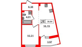 Квартира в ЖК Графика, 1 комнатная, 38.84 м², 1 этаж