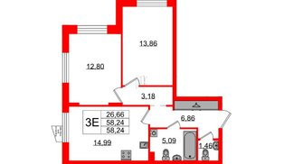 Квартира в ЖК «ВЕРЕН НОРТ Сертолово», 2 комнатная, 58.24 м², 2 этаж