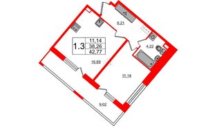 Квартира в ЖК «Пульс Премьер», 1 комнатная, 38.26 м², 3 этаж