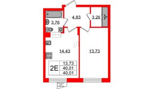 Квартира в ЖК VEREN NORT Сертолово, 1 комнатная, 40.01 м², 3 этаж