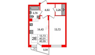 Квартира в ЖК VEREN NORT Сертолово, 1 комнатная, 40.55 м², 7 этаж