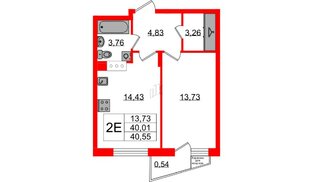 Квартира в ЖК VEREN NORT Сертолово, 1 комнатная, 40.55 м², 8 этаж