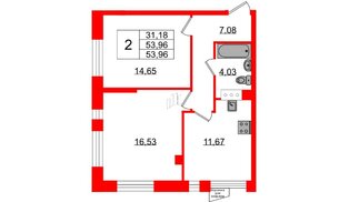 Квартира в ЖК VEREN NORT Сертолово, 2 комнатная, 53.96 м², 3 этаж