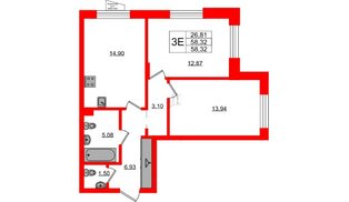 Квартира в ЖК «ВЕРЕН НОРТ Сертолово», 2 комнатная, 58.32 м², 1 этаж