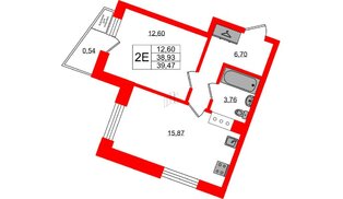 Квартира в ЖК VEREN NORT Сертолово, 1 комнатная, 39.47 м², 5 этаж