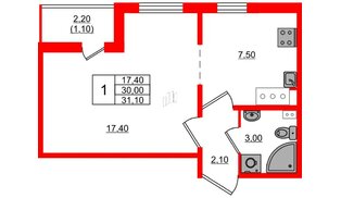Квартира в ЖК «Цветной город», 1 комнатная, 31.1 м², 23 этаж