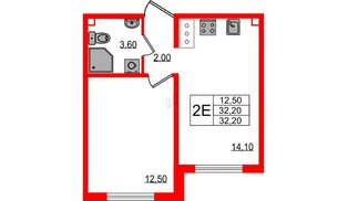 Квартира в ЖК «Цветной город», 1 комнатная, 32.2 м², 19 этаж