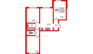 Квартира в ЖК 'Цветной город', 3 комнатная, 57.5 м², 3 этаж