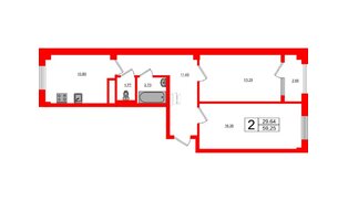 Квартира в ЖК «Новокасимово», 2 комнатная, 59.25 м², 1 этаж