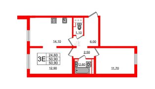 Квартира в ЖК 'Цветной город', 2 комнатная, 50.9 м², 4 этаж