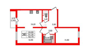 Квартира в ЖК 'Цветной город', 2 комнатная, 52.7 м², 13 этаж