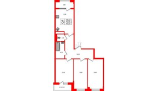 Квартира в ЖК «Новокасимово», 3 комнатная, 74.04 м², 1 этаж