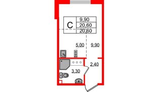 Квартира в ЖК 'Цветной город', студия, 20.6 м², 14 этаж