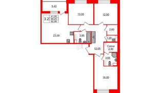 Квартира в ЖК «Бионика Заповедная», 3 комнатная, 90.25 м², 10 этаж