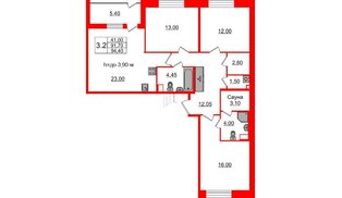 Квартира в ЖК «Бионика Заповедная», 3 комнатная, 91.7 м², 1 этаж