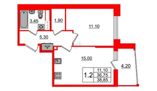 Квартира в ЖК «Бионика Заповедная», 1 комнатная, 36.75 м², 8 этаж