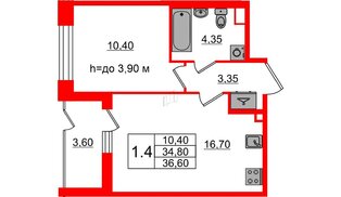 Квартира в ЖК «Бионика Заповедная», 1 комнатная, 34.8 м², 1 этаж