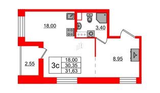 Квартира в ЖК «Бионика Заповедная», студия, 30.35 м², 4 этаж