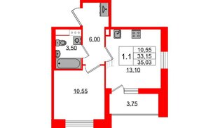Квартира в ЖК «Бионика Заповедная», 1 комнатная, 33.15 м², 7 этаж