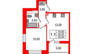 Квартира в ЖК «Бионика Заповедная», 1 комнатная, 30.25 м², 8 этаж