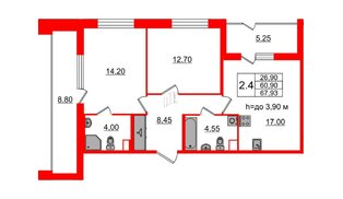 Квартира в ЖК «Бионика Заповедная», 2 комнатная, 60.9 м², 1 этаж