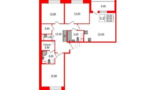 Квартира в ЖК «Бионика Заповедная», 3 комнатная, 90.5 м², 6 этаж