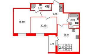 Квартира в ЖК «Бионика Заповедная», 2 комнатная, 64.05 м², 5 этаж